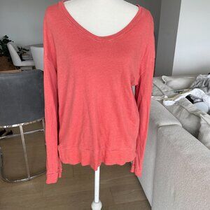 Sundry Coral Long Sleeve V-Neck Pullover Top | S